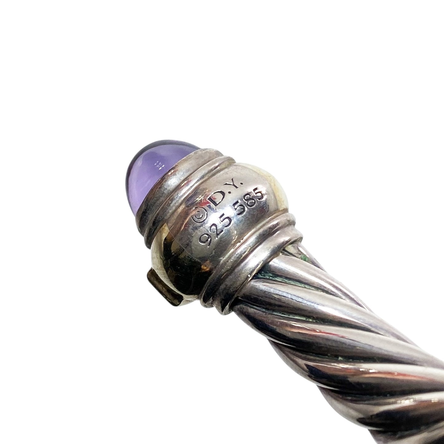 David Yurman Amethyst Green Stone Gold 925 Sterling Silver Cable Cuff