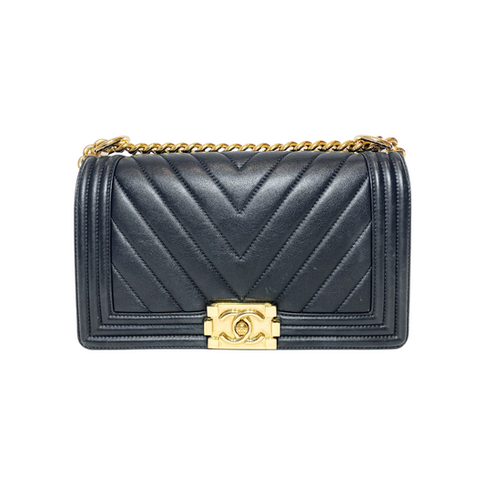 Chanel Black Chevron Old Medium Boy Bag