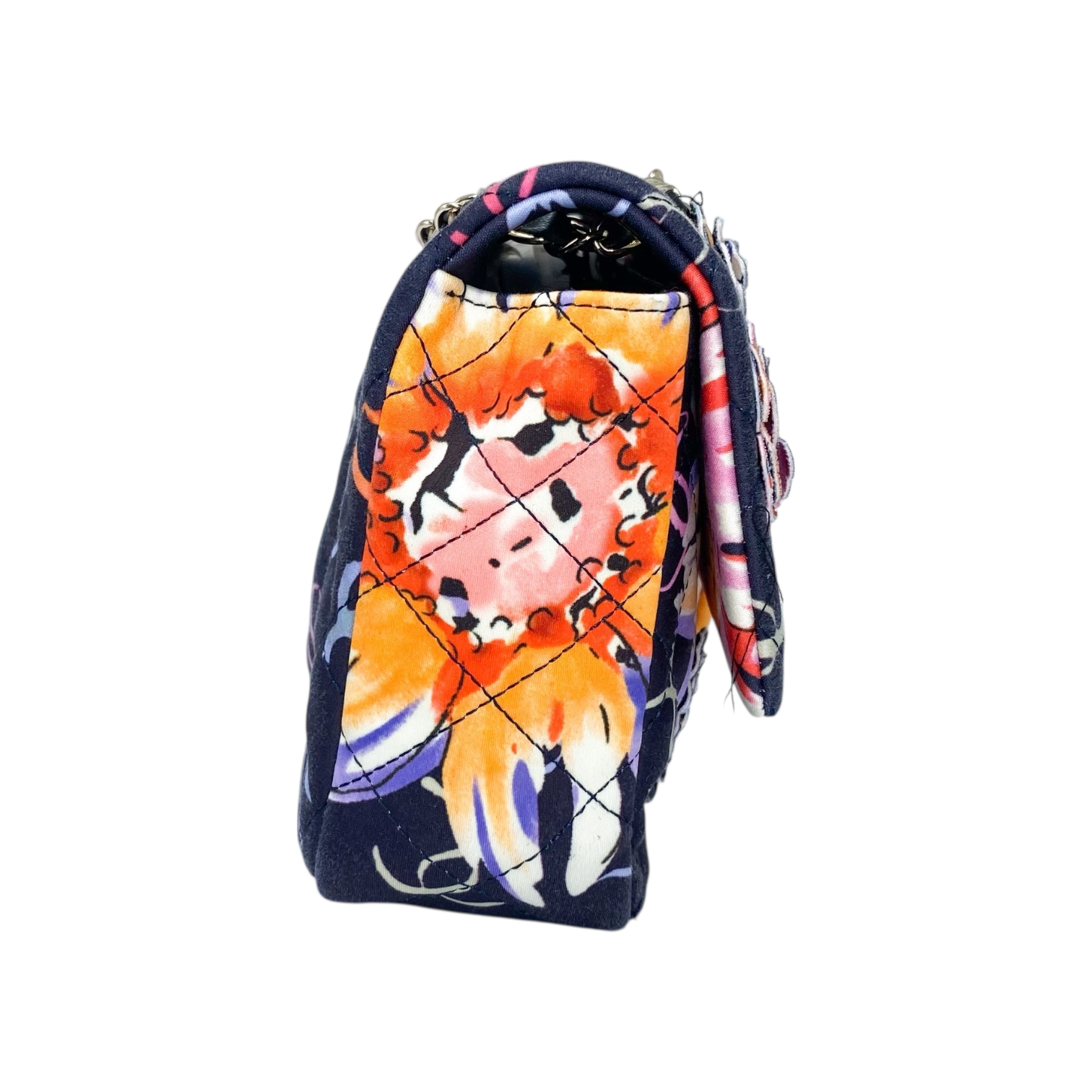 Chanel Navy Camellia Printed Floral Flap Bag