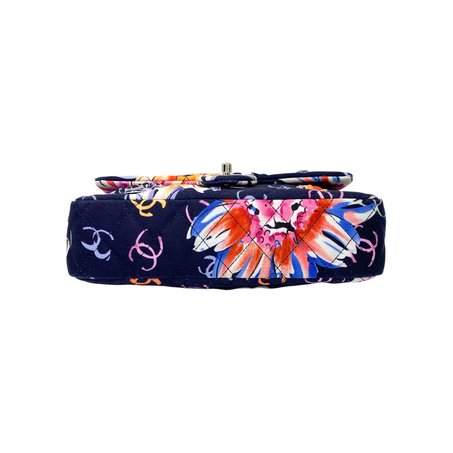 Chanel Navy Camellia Printed Floral Flap Bag