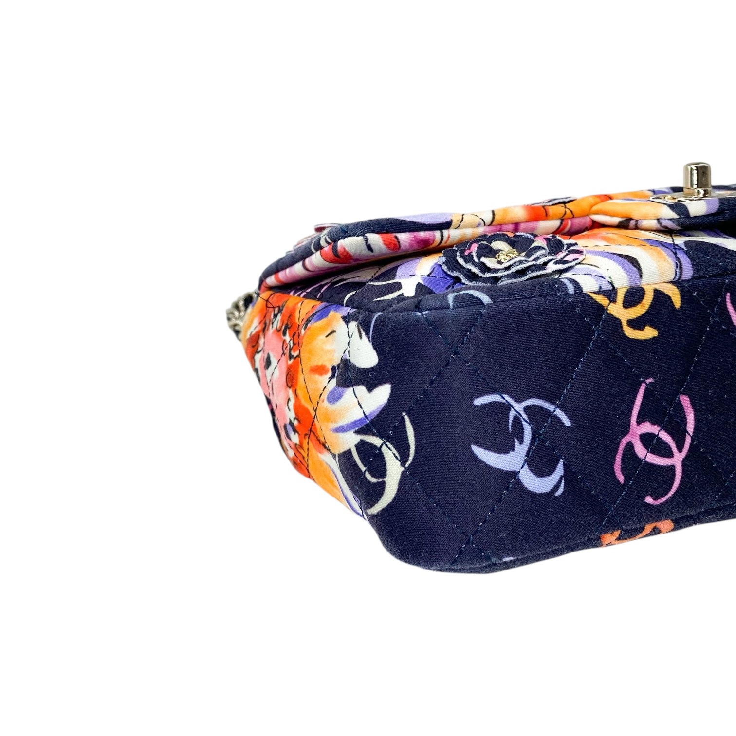 Chanel Navy Camellia Printed Floral Flap Bag