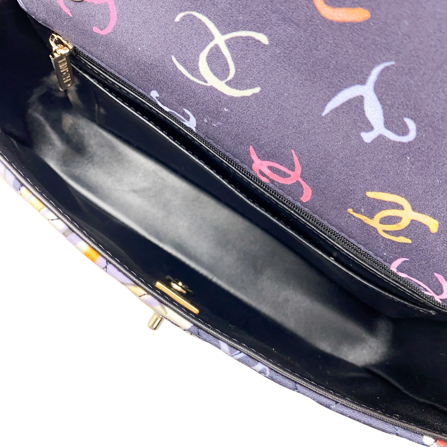 Chanel Navy Camellia Printed Floral Flap Bag