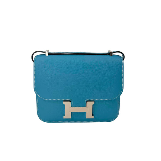 Hermes Constance 18cm in Blue Jean Epsom Palladium Hardware