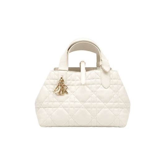 Dior White Macrocannage Toujours Small Handbag with Pouch