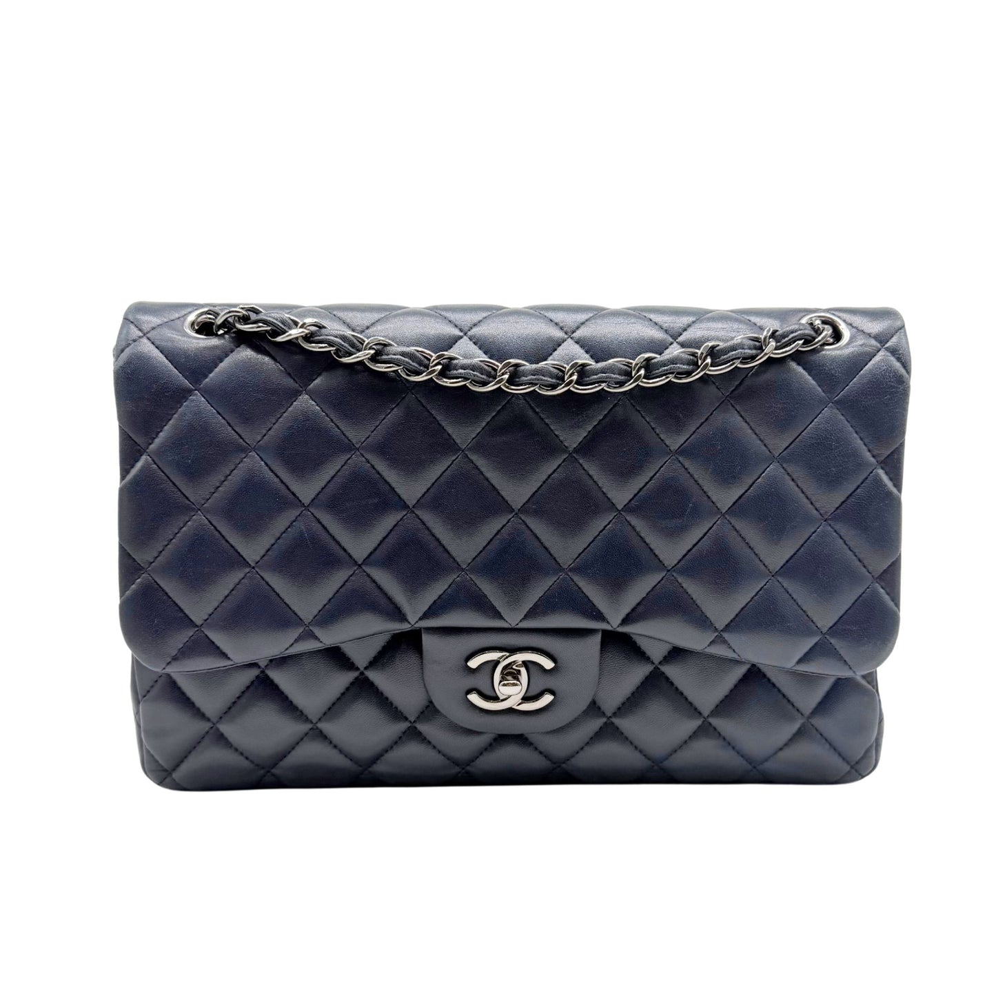 Chanel Blue Jumbo Lambskin Flap Bag with Silver-tone Hardware