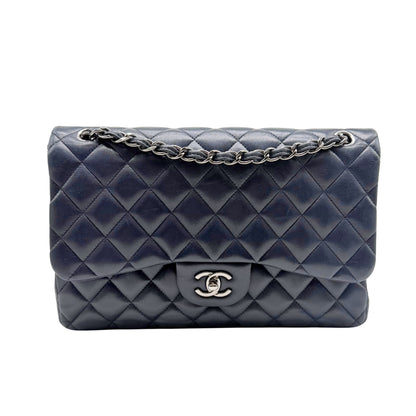 Chanel Blue Jumbo Lambskin Flap Bag with Silver-tone Hardware