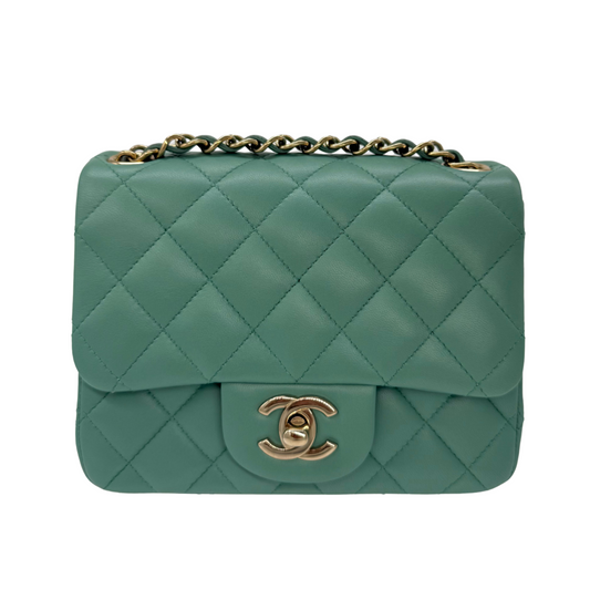 Chanel Classic Mini Square Flap Bag Seafoam Green