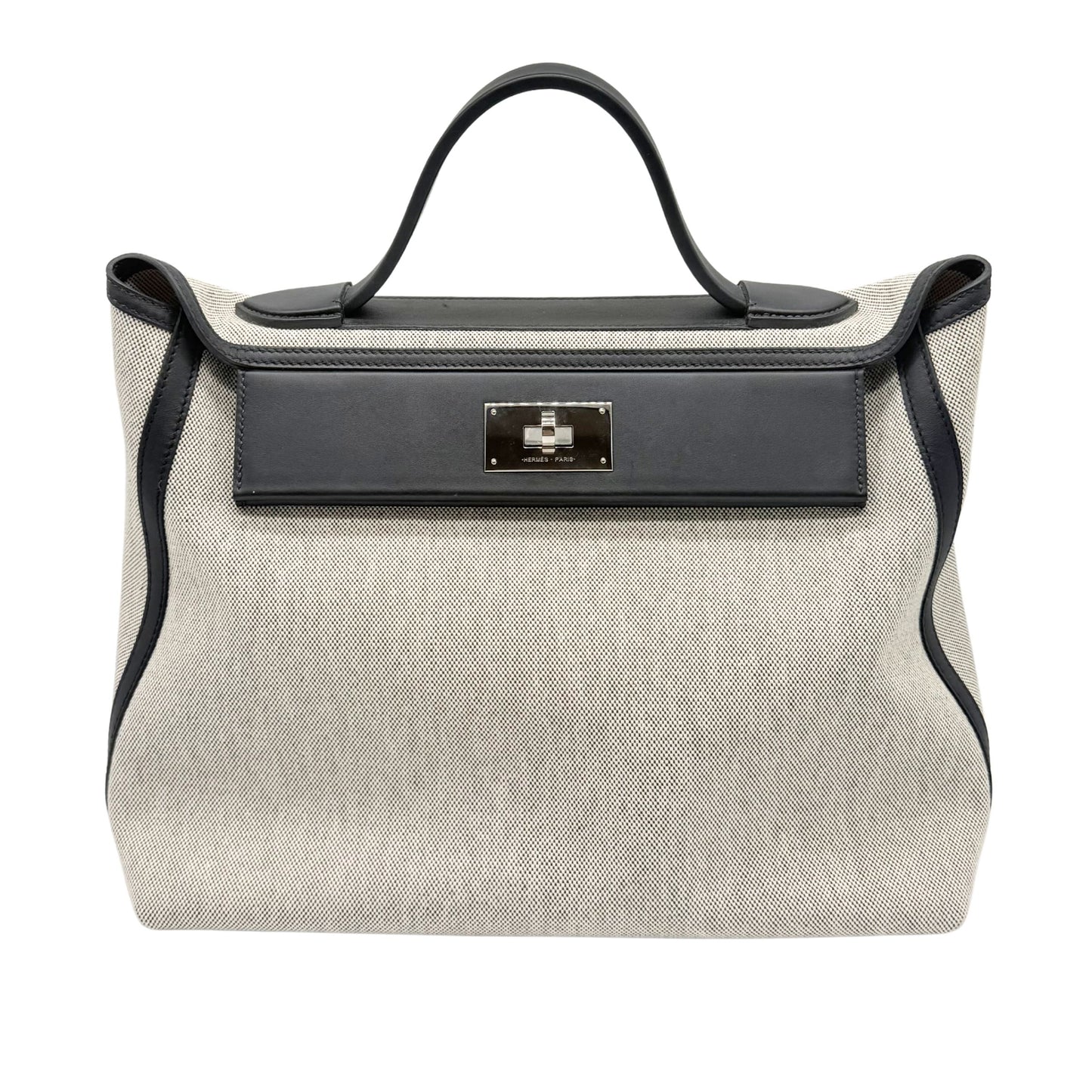 Hermes 24/24 35cm Toile and Black Swift Leather PHW Tote