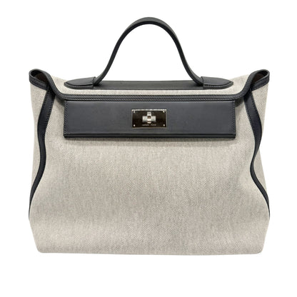 Hermes 24/24 35cm Toile and Black Swift Leather PHW Tote