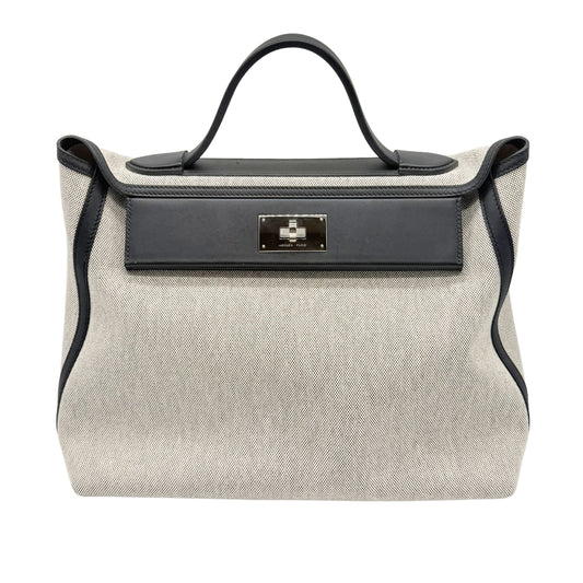 Hermes 24/24 35cm Toile and Black Swift Leather PHW Tote