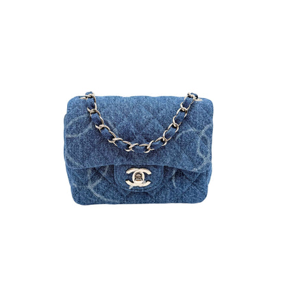 Chanel Denim Mini Square Flap Bag with Silver Hardware