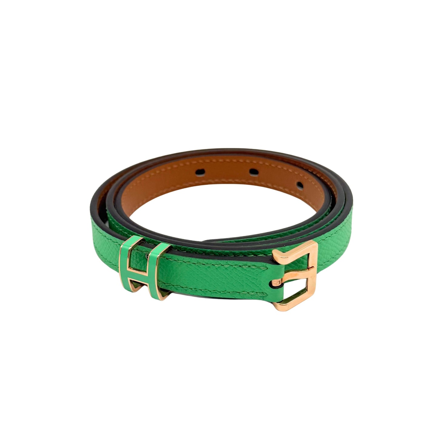Hermes Epsom 15mm Belt with the “Pop H” in Vert Comics