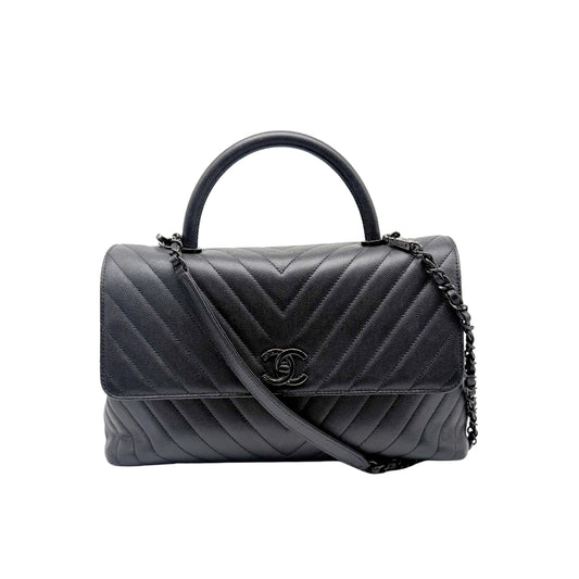 Chanel Coco Handle Flap Bag in Chevron Caviar with So Black Hardware