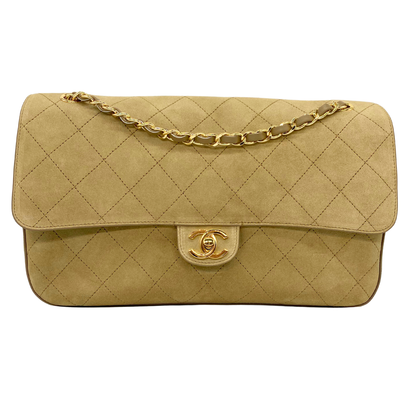 Chanel Khaki Souplissimo 32 Suede Gold Hardware