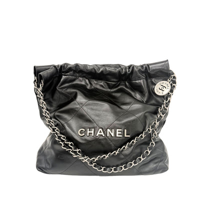 Chanel 22 Black Small Rhodium Hardware Hobo