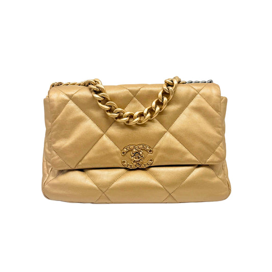Chanel 19 Large Gold Lambskin Flap Bag
