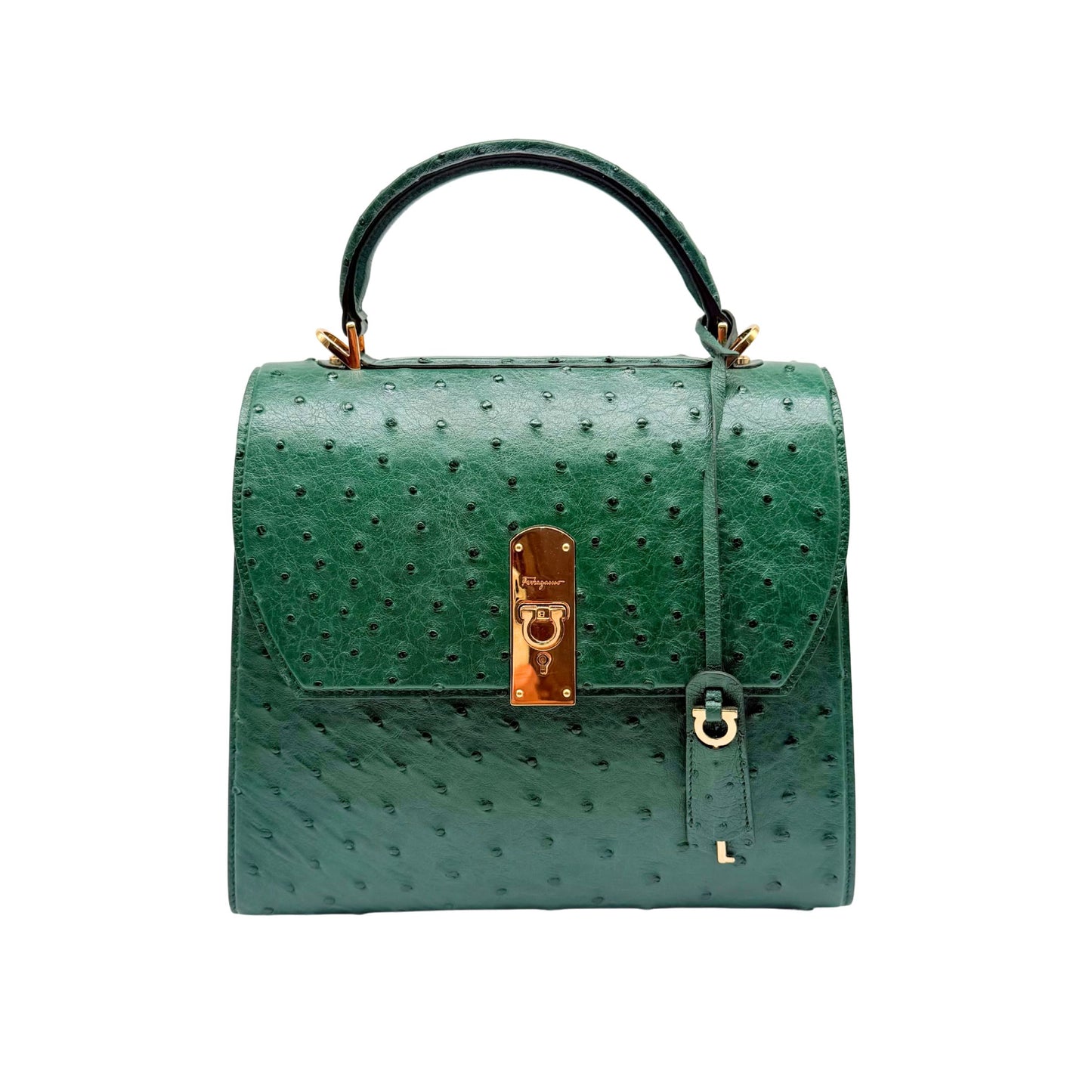 Ferregamo Green Ostrich Top Handle Bag