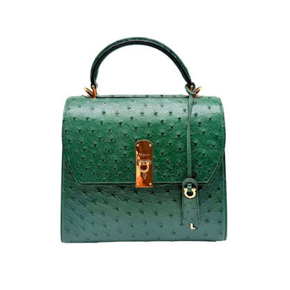 Ferregamo Green Ostrich Top Handle Bag