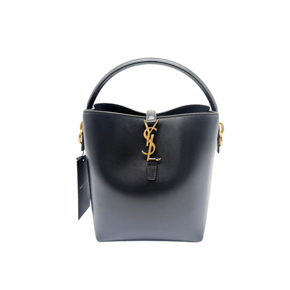 YSL Black Leather Bucket Bag