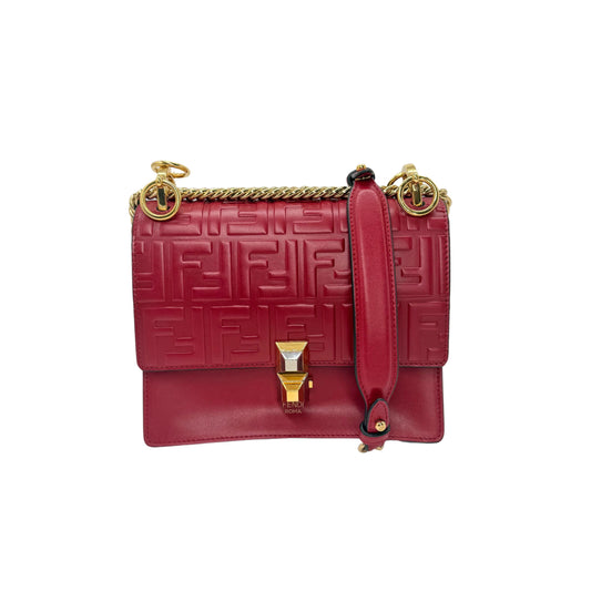 Fendi Khan Small Red Zucca with Chain Shoulder Strap