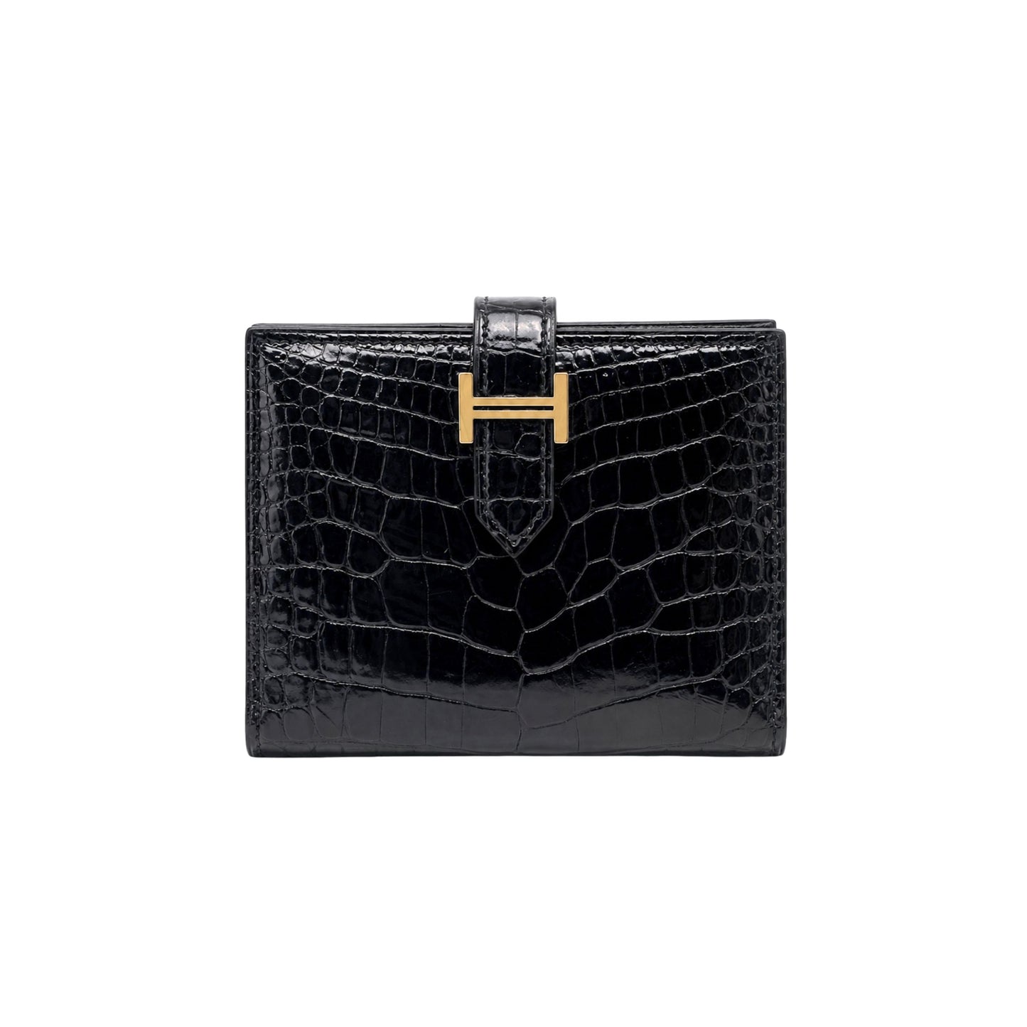 Hermes Bearn Black Shiny Alligator Wallet