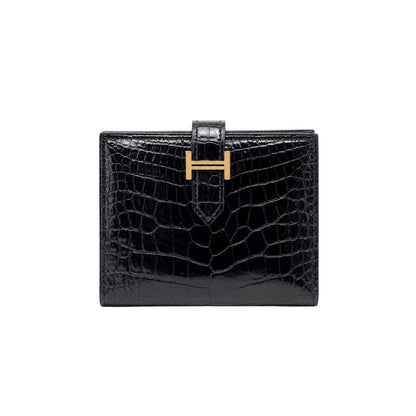 Hermes Bearn Black Shiny Alligator Wallet