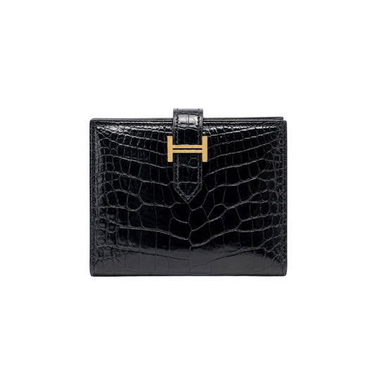 Hermes Bearn Black Shiny Alligator Wallet
