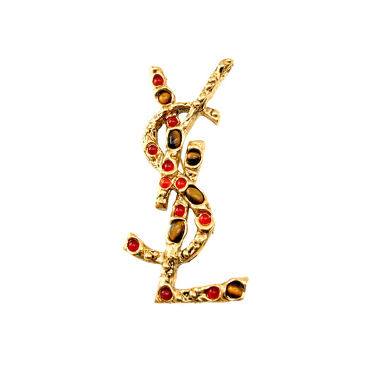 YSL Cassandre Brooch with Sunstone and Tiger’s Eye Gemstones