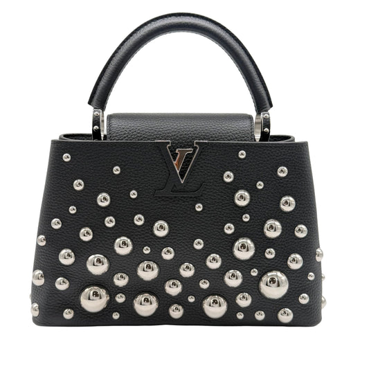 Louis Vuitton x Yayoi Kusama Capucine MM Black and Brass Metal Dots Bag