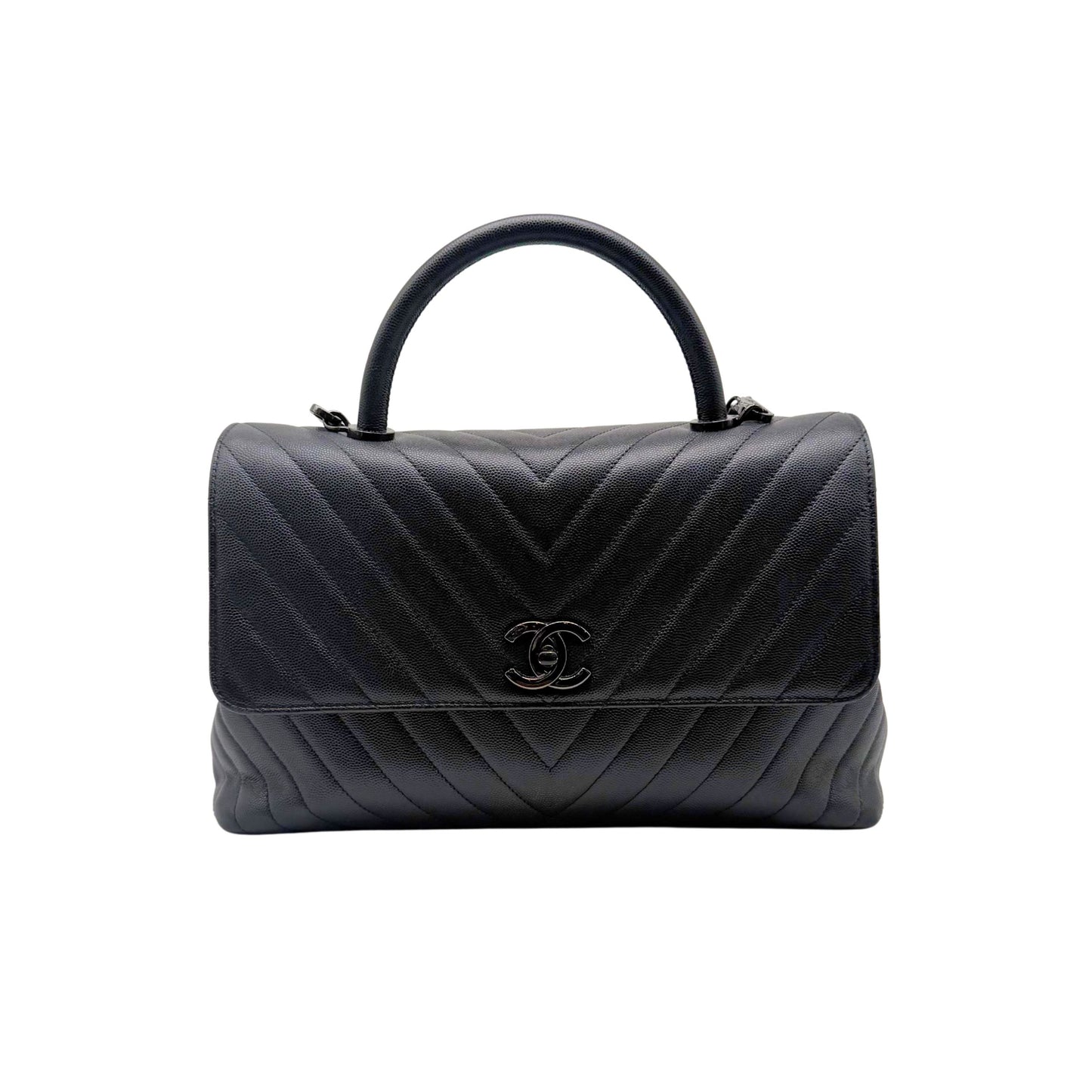 Chanel Coco Handle Flap Bag in Chevron Caviar with So Black Hardware