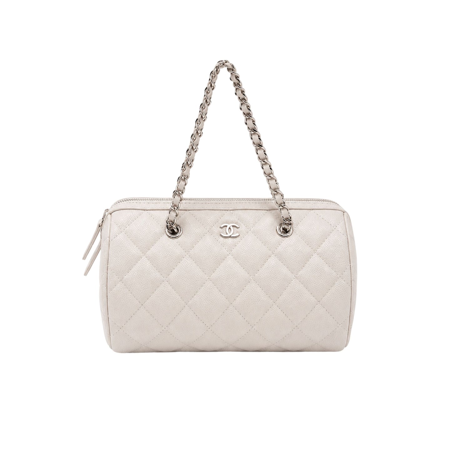 Chanel White Caviar Barrel Bag with Silver Hardware