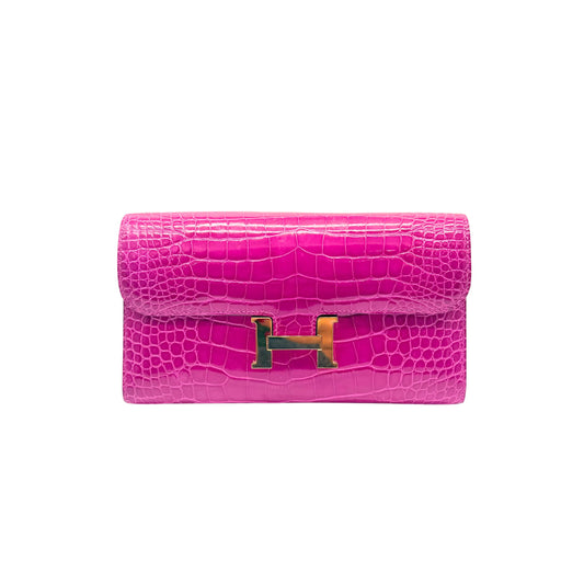 Hermes Constance Rose Scheherazade Alligator Wallet