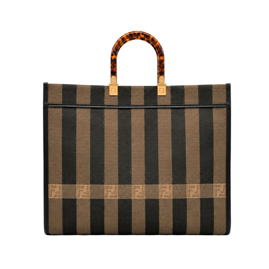 Fendi Tobacco Pequin Sunshine Striped Tote