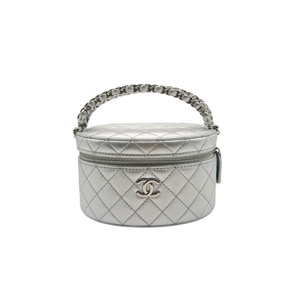 Chanel Round Vanity in Silver with Chain