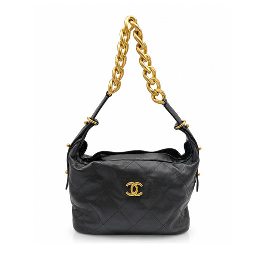 Chanel Daily Hobo Bag in Black with Gold Chain Strap