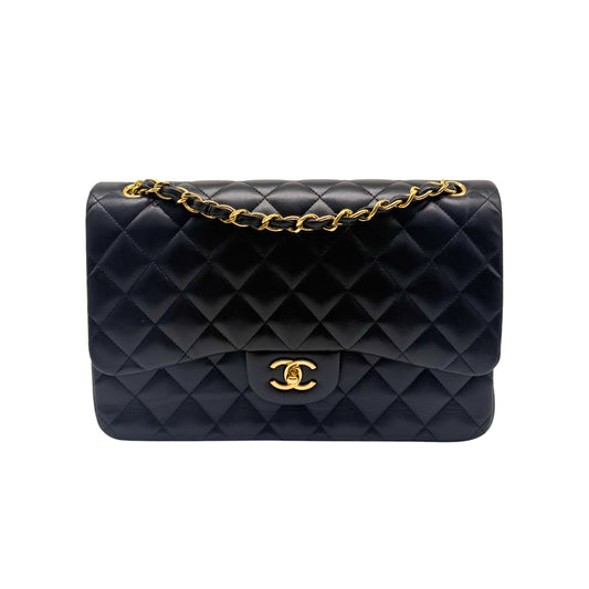 Chanel Black Lambskin Gold Hardware Jumbo Flap