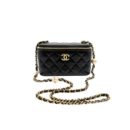 Chanel Vanity with Pearl Shiny Black Crossbody Bag