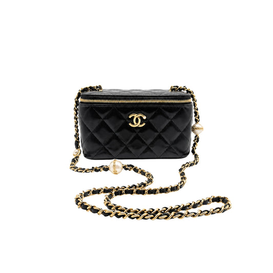 Chanel Vanity with Pearl Shiny Black Crossbody Bag
