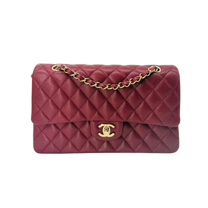 Chanel Medium Burgundy Double Flap in Caviar Leather with Light Gold-tone Hardware