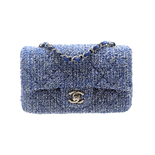 Chanel Mini Rectangle Blue Tweed Flap