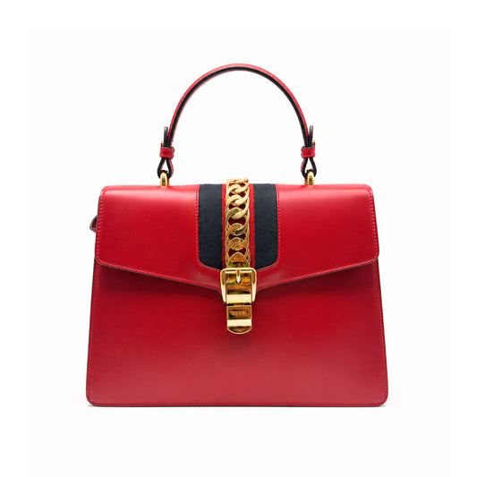 Gucci Sylvie Red Web Top Handle Bag