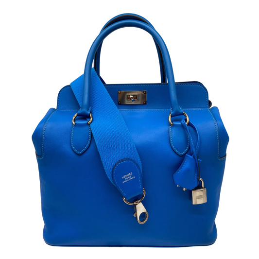 Hermes Bleu Hydra Swift Leather Toolbox 26cm Palladium Hardware