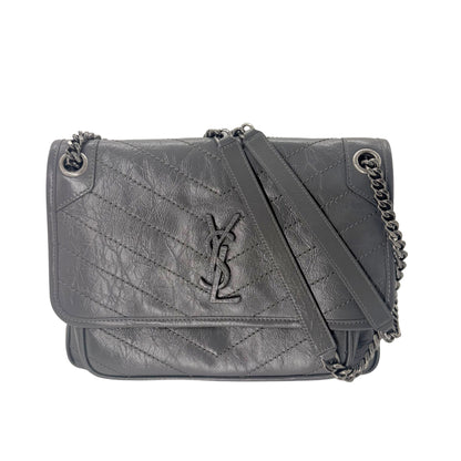 Saint Laurent Grey Fog Nikki Medium Crinkled Calfskin Shoulder Bag