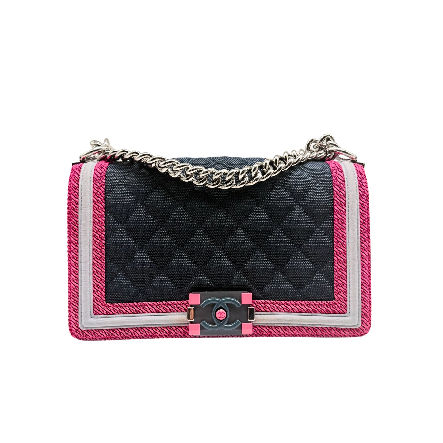 Chanel Navy Fuschia Fluo Old Medium Boy Bag