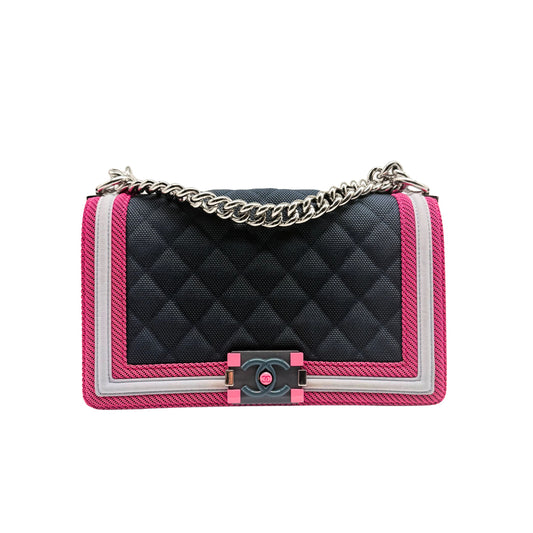 Chanel Navy Fuschia Fluo Old Medium Boy Bag