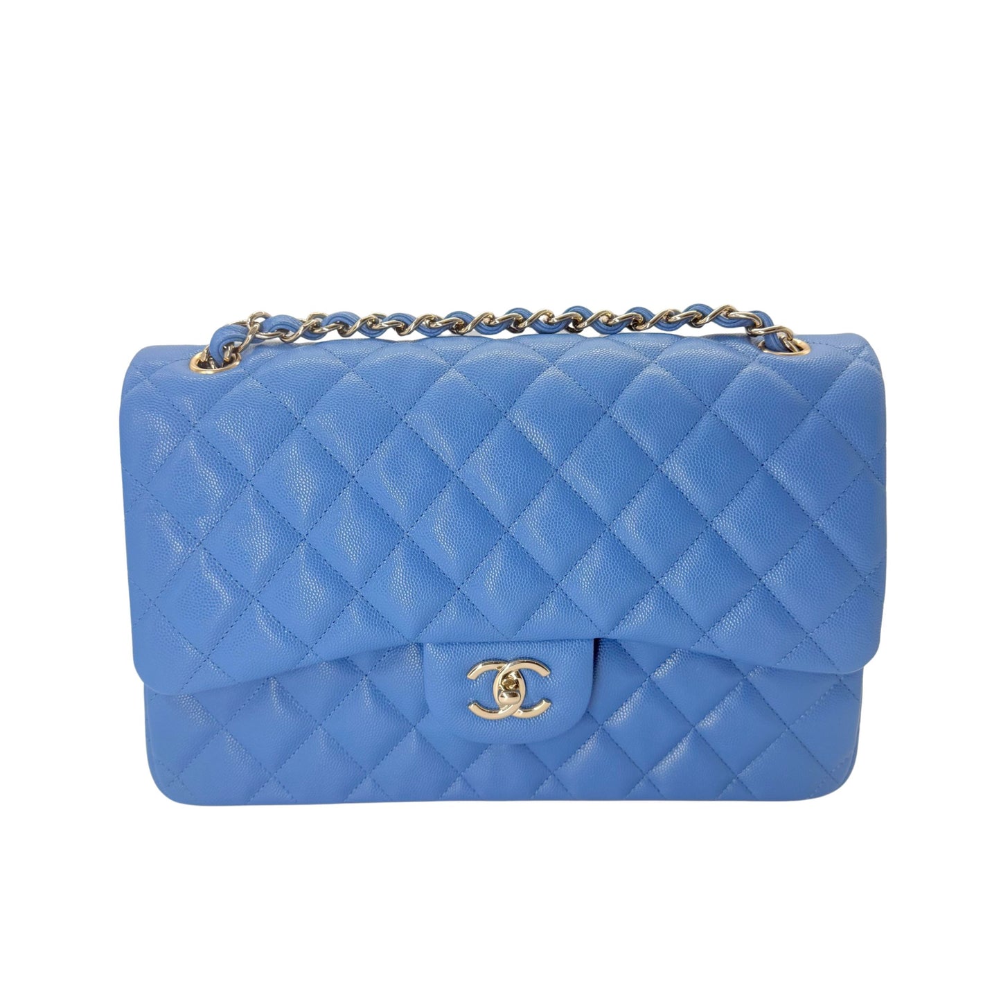 Chanel Jumbo Blue Double Flap Caviar Light Gold Hardware