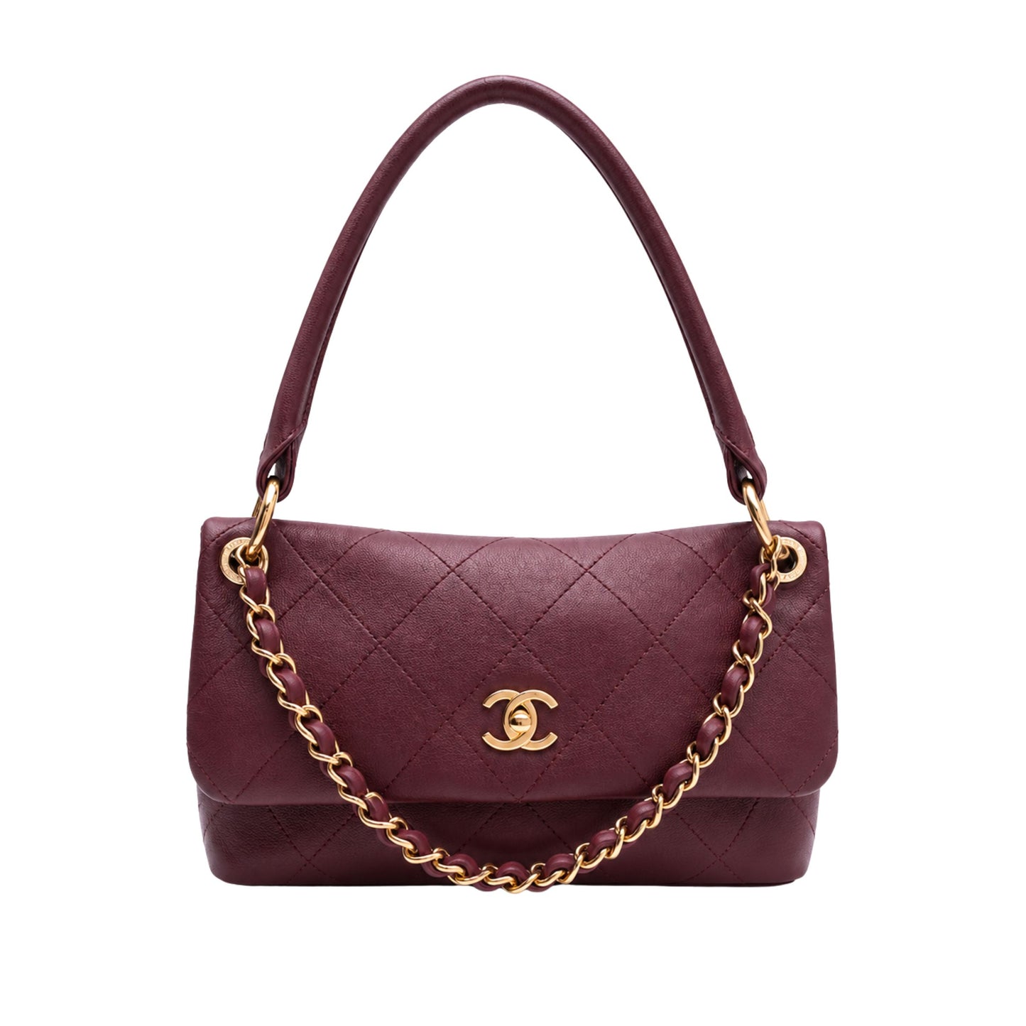 Chanel Dark Burgundy Lambskin Flap Shoulder Bag with Gold Hardware