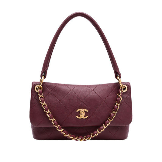 Chanel Dark Burgundy Lambskin Flap Shoulder Bag with Gold Hardware