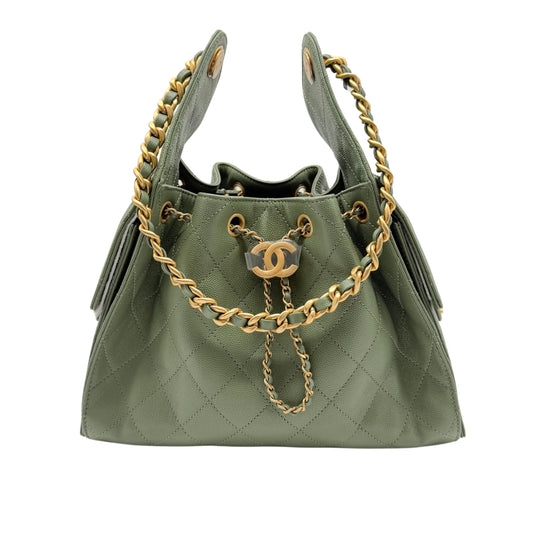 Chanel 25 Small Green Caviar Shoulder Bag