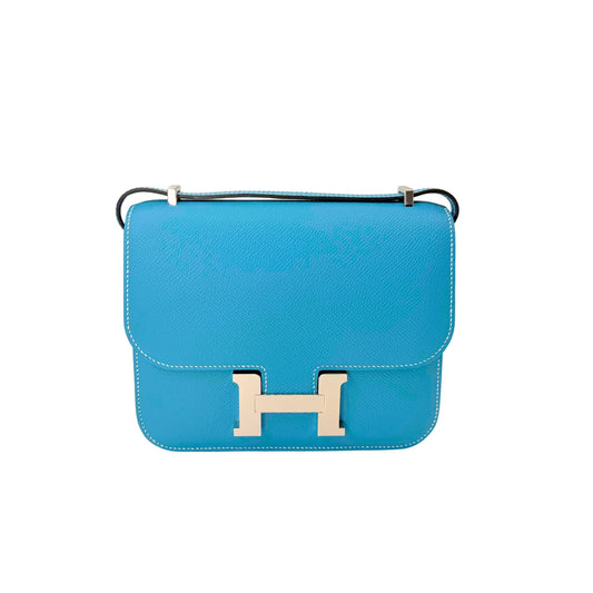 Hermes Constance 18cm in Blue Jean Epsom Palladium Hardware